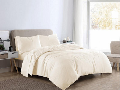 Homespace Direct Ltd Plain Dye Flannelette Brushed Cotton Duvet Cover Set Cream - image 1