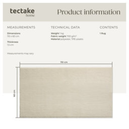 Tectake Rug Zonelle Short Pile And Ultra-Soft Carpet In Rectangular Or Round Design 60 X 110 Cm - Beige - thumbnail 6