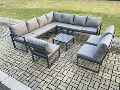 Fimous 10 Seater Patio Outdoor Garden Furniture Aluminium Lounge Corner Sofa Set With Square Coffee Table