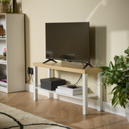 Hadwell Matt White & Natural Oak Effect Tv Stand, (H)45Cm X (W)90Cm X (D)26Cm