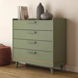 Arte Scandi Green & Oak 4 Drawer Chest - Modern Bedroom Storage With Plastic Handles W90 X H90 X D40Cm
