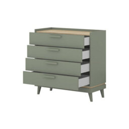 Arte Scandi Green & Oak 4 Drawer Chest - Modern Bedroom Storage With Plastic Handles W90 X H90 X D40Cm - thumbnail 3