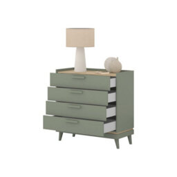 Arte Scandi Green & Oak 4 Drawer Chest - Modern Bedroom Storage With Plastic Handles W90 X H90 X D40Cm - thumbnail 4