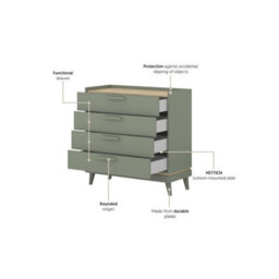 Arte Scandi Green & Oak 4 Drawer Chest - Modern Bedroom Storage With Plastic Handles W90 X H90 X D40Cm - thumbnail 5