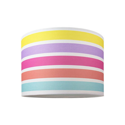 Happy Homewares Modern And Cute Multi Coloured Rainbow Stripe Cotton Fabric Lamp Shade - 10 - image 1