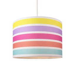Happy Homewares Modern And Cute Multi Coloured Rainbow Stripe Cotton Fabric Lamp Shade - 10 - thumbnail 2