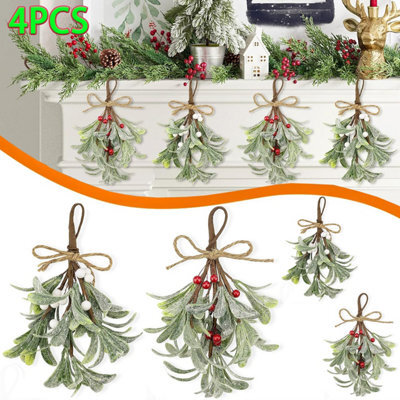 CLEFFNS 4Pcs Artificial Mistletoe Hanging Ornaments, 9.06 Inches Length, Red And White Berries, Christmas Decor For Door, Wall, Fireplaces - image 1