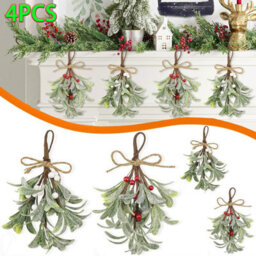 CLEFFNS 4Pcs Artificial Mistletoe Hanging Ornaments, 9.06 Inches Length, Red And White Berries, Christmas Decor For Door, Wall, Fireplaces - thumbnail 1