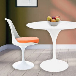 Fusion Living Tulip Set - White Medium Circular Table And Two Chairs With Pu Cushion Orange - thumbnail 2