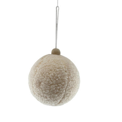Cream Cosy Furry Bauble Christmas Decoration Pack Of 6