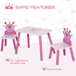 Homcom 3 Pcs Kids Princess & Crown Chair Table Set Home Furniture 2-4 Yrs Pink - thumbnail 4