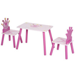 Homcom 3 Pcs Kids Princess & Crown Chair Table Set Home Furniture 2-4 Yrs Pink - thumbnail 2