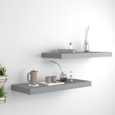 Berkfield Floating Wall Shelves 2 Pcs Grey 60X23.5X3.8 Cm Mdf - image 1
