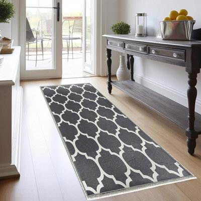 Bedlooms Ava Grey Living Area Runner Rugs, Non-Slip Modern Area Large Rug 80X150Cm, Washable Dining Room Rug