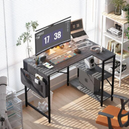 Huhote 100X70X75 Cm Grey L Shaped Computer Desk With Storage Bag Two Shelves For Home Office Gaming Writing