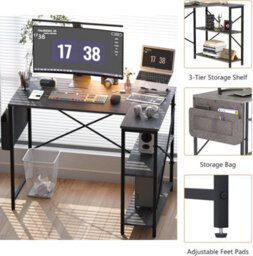 Huhote 100X70X75 Cm Grey L Shaped Computer Desk With Storage Bag Two Shelves For Home Office Gaming Writing - thumbnail 5