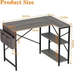 Huhote 100X70X75 Cm Grey L Shaped Computer Desk With Storage Bag Two Shelves For Home Office Gaming Writing - thumbnail 4