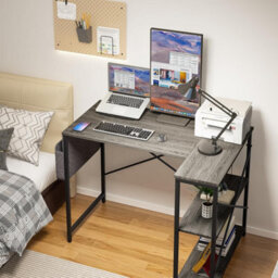 Huhote 100X70X75 Cm Grey L Shaped Computer Desk With Storage Bag Two Shelves For Home Office Gaming Writing - thumbnail 9