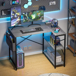 Huhote 100X70X75 Cm Grey L Shaped Computer Desk With Storage Bag Two Shelves For Home Office Gaming Writing - thumbnail 8