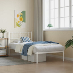 Berkfield Metal Bed Frame With Headboard White 80X200 Cm - thumbnail 1