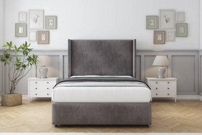 "Comfort Ayla Slate Naples Divan Bed Set No Drawers - 54"" Wingback & 12"" Footboard 4' Small Double" - image 1