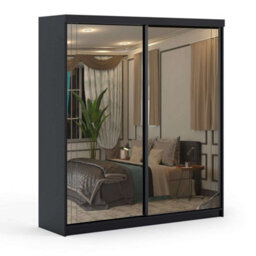 Sliding Wardrobes 4 u LTD Modern Full Sliding Mirror Wardrobe Elegant Design & Ample Storage - Black 150Cm - thumbnail 2