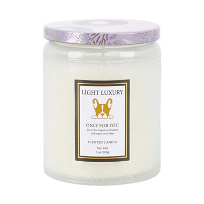Living And Home Translucent White Embossing Glass Cup Soy Wax Zen Tea Valley Scented Candle With Lid, 16-Hour Burn - image 1