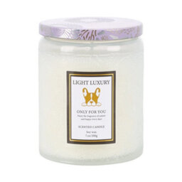 Living And Home Translucent White Embossing Glass Cup Soy Wax Zen Tea Valley Scented Candle With Lid, 16-Hour Burn