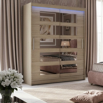 Westa V 150Cm Sliding Wardrobe With Mirrors Sonoma Rgb Led Lights - image 1