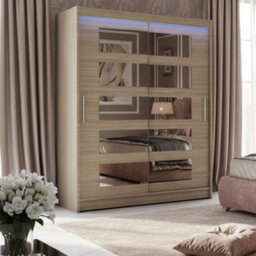 Westa V 150Cm Sliding Wardrobe With Mirrors Sonoma Rgb Led Lights - thumbnail 1