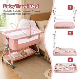 Pink 3-In-1 Baby Crib Frame Travel Cot Rocker Cradle Canopy Versatile 97 X 57 X 80 Cm - thumbnail 2