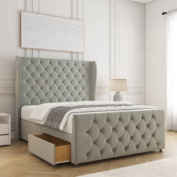 Bsspoke Anna Divan Bed Set Silver Plush Velvet With 54Inch Headboard & Footboard 2 Drawers Footend & Mattress In All Sizes - thumbnail 1