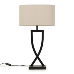 Valuelights Katniss Large Black Metal Bedside Table Lamp With An Oatmeal Oval Fabric Lampshade