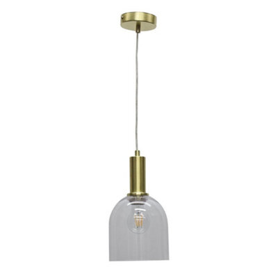 First Choice Lighting Belten - Clear Glass Cloche Satin Brass Deco Pendant Fitting - image 1