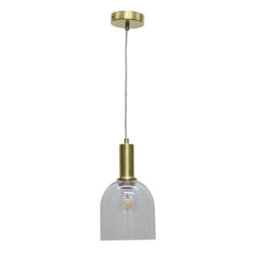First Choice Lighting Belten - Clear Glass Cloche Satin Brass Deco Pendant Fitting - thumbnail 1