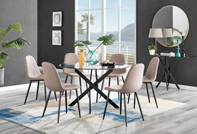 Furniturebox Uk Novara Black Leg 120Cm Round Glass Dining Table & 6 Cappuccino Corona Black Leg Chairs - image 1