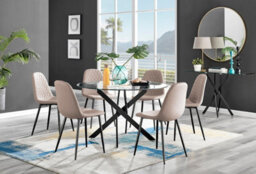 Furniturebox Uk Novara Black Leg 120Cm Round Glass Dining Table & 6 Cappuccino Corona Black Leg Chairs - thumbnail 1