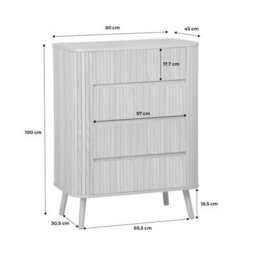 Sweeek - Grooved Decor Chest 4 Drawers Natural 80X45X100 Cm - Legacy - thumbnail 7