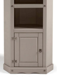 Mercers Furniture Corona Grey Wax Corner Display Unit 1 Door 3 Shelf Bookcase Open Storage Solid Wood Pine Wooden Painted Mexican - thumbnail 4