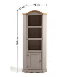 Mercers Furniture Corona Grey Wax Corner Display Unit 1 Door 3 Shelf Bookcase Open Storage Solid Wood Pine Wooden Painted Mexican - thumbnail 5