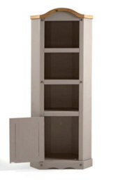 Mercers Furniture Corona Grey Wax Corner Display Unit 1 Door 3 Shelf Bookcase Open Storage Solid Wood Pine Wooden Painted Mexican - thumbnail 3