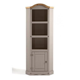 Mercers Furniture Corona Grey Wax Corner Display Unit 1 Door 3 Shelf Bookcase Open Storage Solid Wood Pine Wooden Painted Mexican