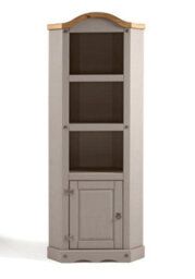 Mercers Furniture Corona Grey Wax Corner Display Unit 1 Door 3 Shelf Bookcase Open Storage Solid Wood Pine Wooden Painted Mexican - thumbnail 2