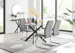 Furniturebox Uk Leonardo Black Leg Glass Dining Table & 4 Grey Lorenzo Chairs - thumbnail 1