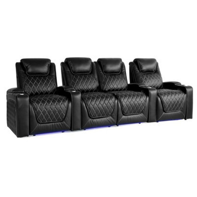 Valencia Oslo Home Cinema Seating Row Of 4 Loveseat Center Black Nappa Leather, Diamond Stitching Power Headrest - image 1