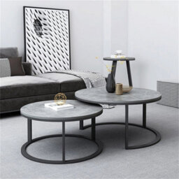 Set Of 2 Round Nesting Coffee Table Compact Stacking Side Tables Space Saving - thumbnail 3