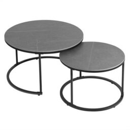 Set Of 2 Round Nesting Coffee Table Compact Stacking Side Tables Space Saving - thumbnail 6