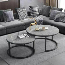 Set Of 2 Round Nesting Coffee Table Compact Stacking Side Tables Space Saving - thumbnail 5