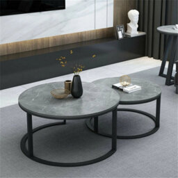 Set Of 2 Round Nesting Coffee Table Compact Stacking Side Tables Space Saving - thumbnail 4
