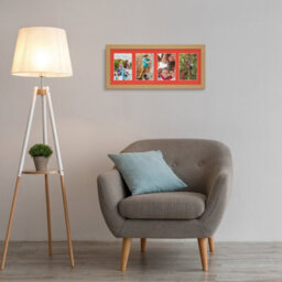 AK Frames 50X20Cm Light Oak Modern Multi Photo Frame With Poppy Red Mount - Holds 4 Apertures (4X) 6X4 Photos - thumbnail 3